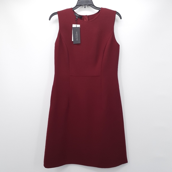 LAFAYETTE Sleeveless Wool Sheath Dress In Scarlet - Picture 2 of 8